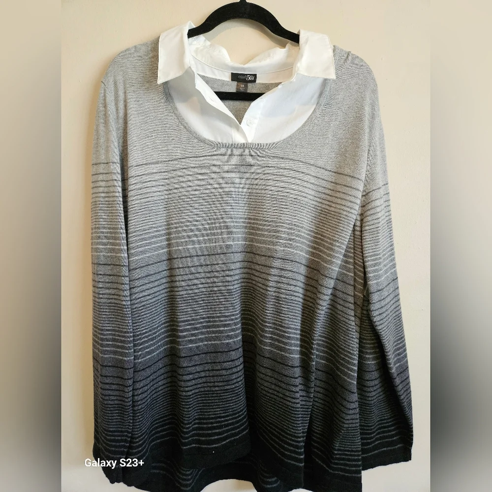 East 5th Women Gray and Black Striped Sweater Size 3 X